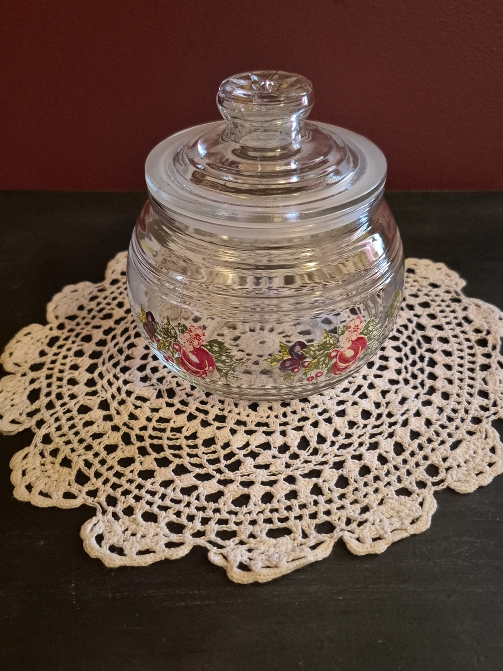 Clear Glass Candy Jar with Floral Decal